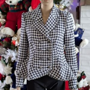 Etcetera Houndstooth Blue Double-Breasted Women's Blazer Tailored Peplum Size 0